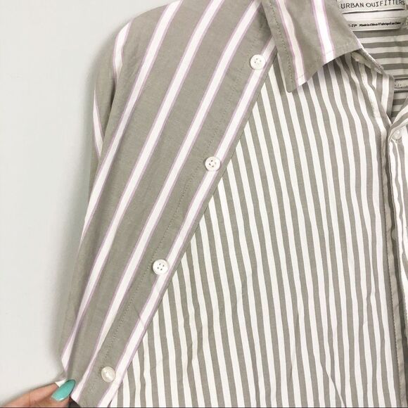 URBAN OUTFITTERS | Tan & White Striped Button Down - Picture 5 of 8